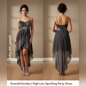 🩶 Emerald Sundae | Women’s (Jr's) Size 7 | High-Low Sparkling Party Dress